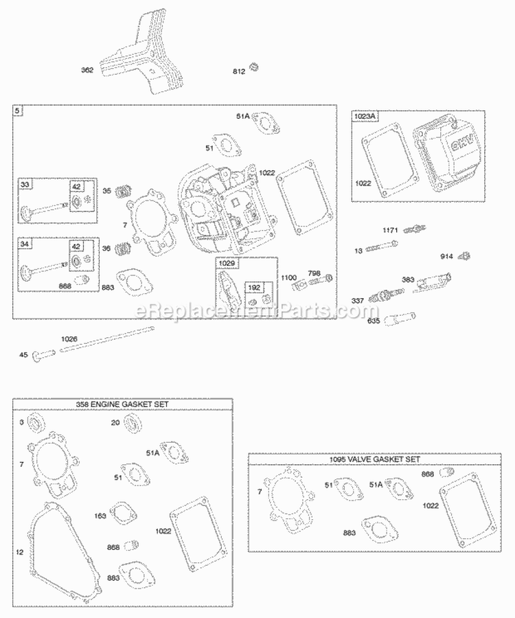 Cylinder Head Gasket Set - Engine Gasket Set - Valve Valves Diagram and Parts List for 21A414-0017-E1  Briggs and Stratton Engine